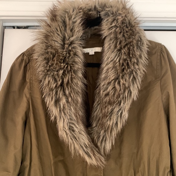 LOFT Utility Jacket with Removable Fur Collar, Color: Olive Green, Size: Large - Picture 2 of 6